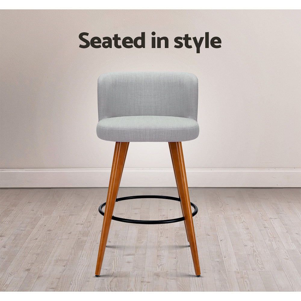 2-Pack Grey Linen Padded Wooden Bar Stools for Kitchen Island, Breakfast Nook & Home Bar Decor