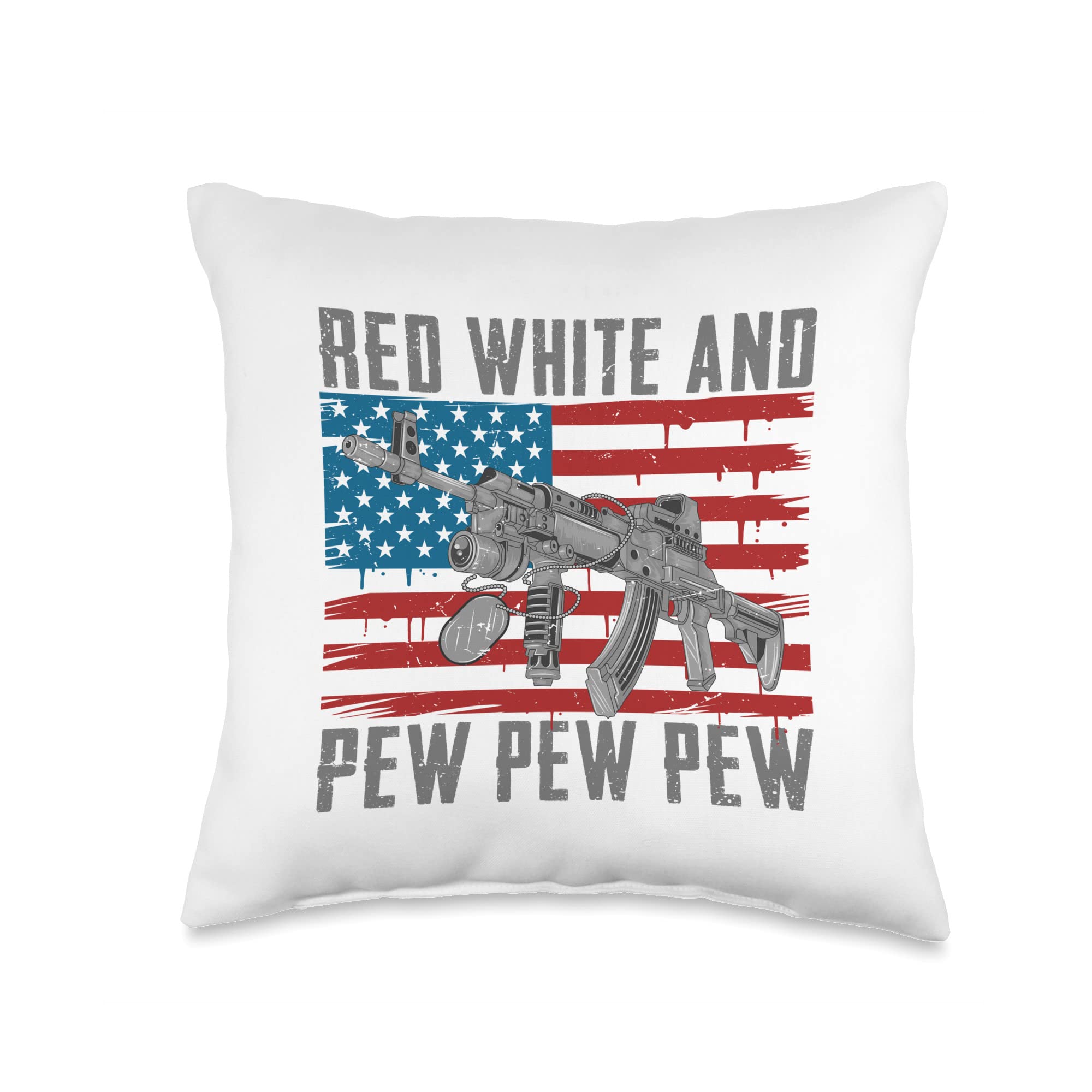 Patriotic 4th of July Gun Throw Pillow - Red White & Blue Decor for Gun Lovers - Perfect for Independence Day, Man Cave & Patriotic Home Decor