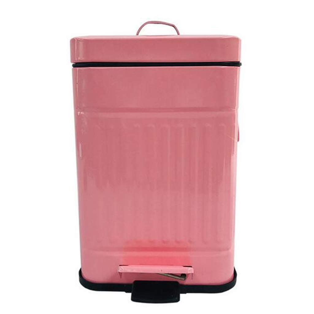 Vintage Metal Step Trash Can with Foot Pedal - 3L Square Steel Wastebasket with Removable Inner Bucket for Bathroom, Kitchen & Office - Retro Pink Garbage Bin for Home & Commercial Use