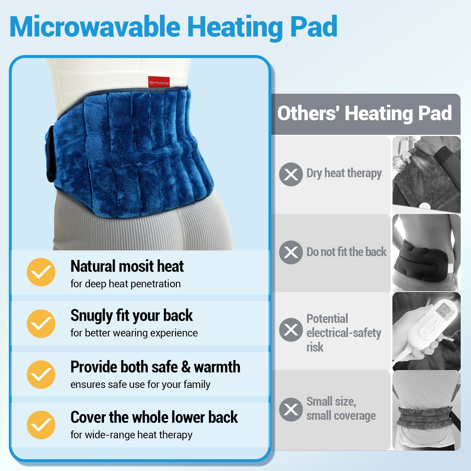 Comfytemp Microwavable Heating Pad for Back Pain Relief - 2.5LB Moist Heat Therapy for Cramps, Sciatica, Waist, Stomach & Muscle Aches | FSA/HSA Eligible | Wearable Hot Pack for Home, Office & Travel Use