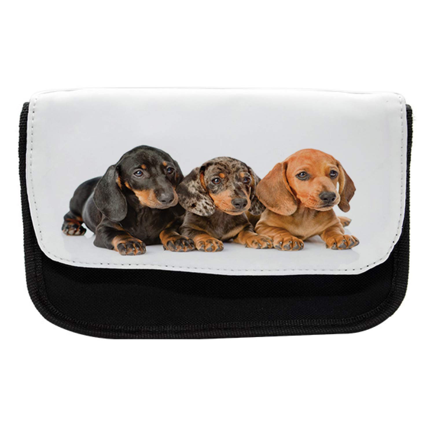 Ambesonne Dachshund Pencil Case - Double Zipper Fabric Pen Pouch for School & Office (8.5