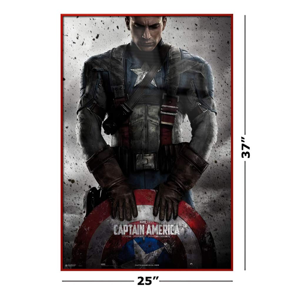 Captain America: The First Avenger Framed Movie Poster - 24x36 Inches, Chris Evans as Captain America with Shield, Marvel Avengers Teaser Art - Perfect for Home Theater, Game Room & Superhero Fan Gifts