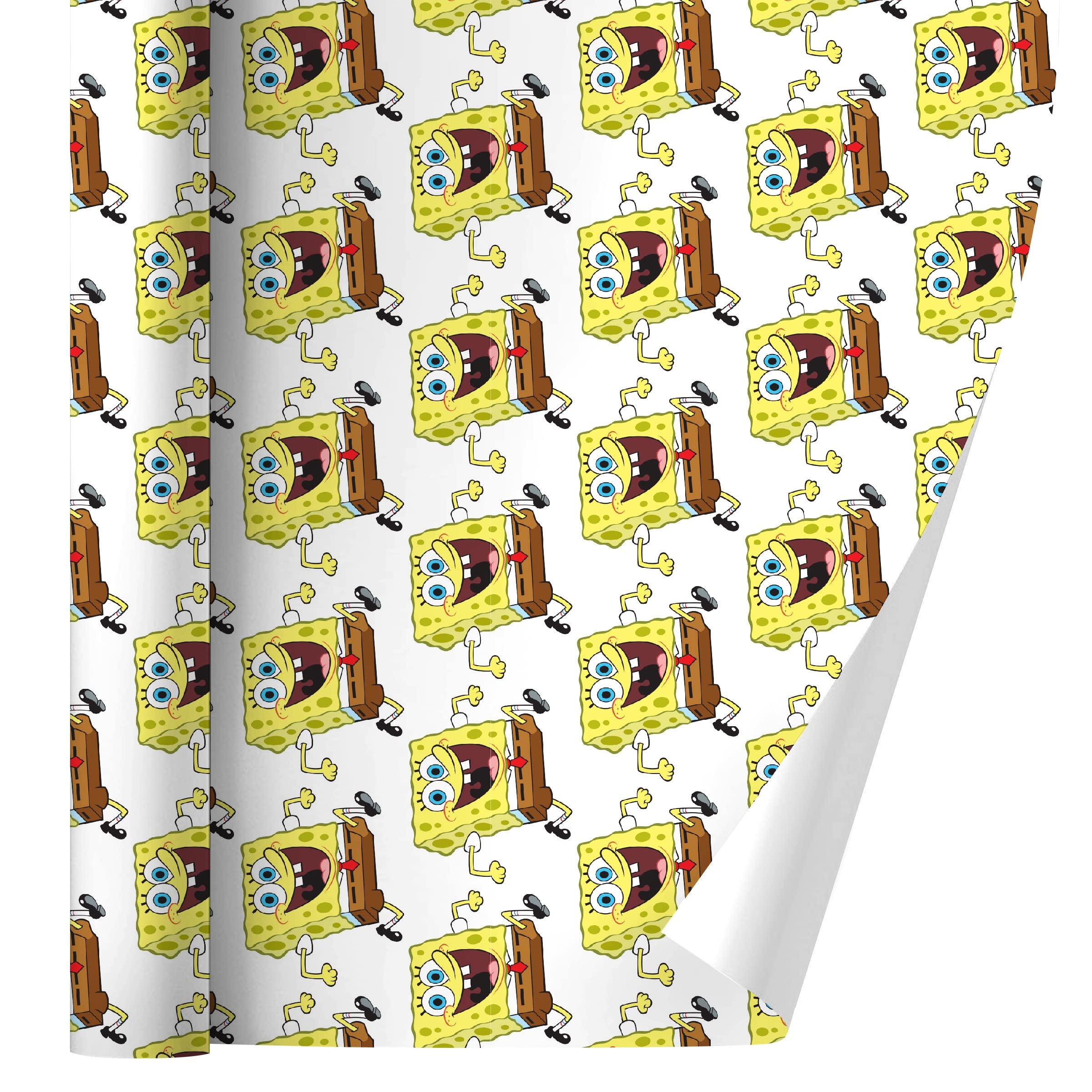 SpongeBob SquarePants Themed Gift Wrapping Paper Roll - 30 Inch x 10 Feet Premium Running SpongeBob Print Wrapping Paper for Birthday Gifts, Christmas Presents & Party Decorations
