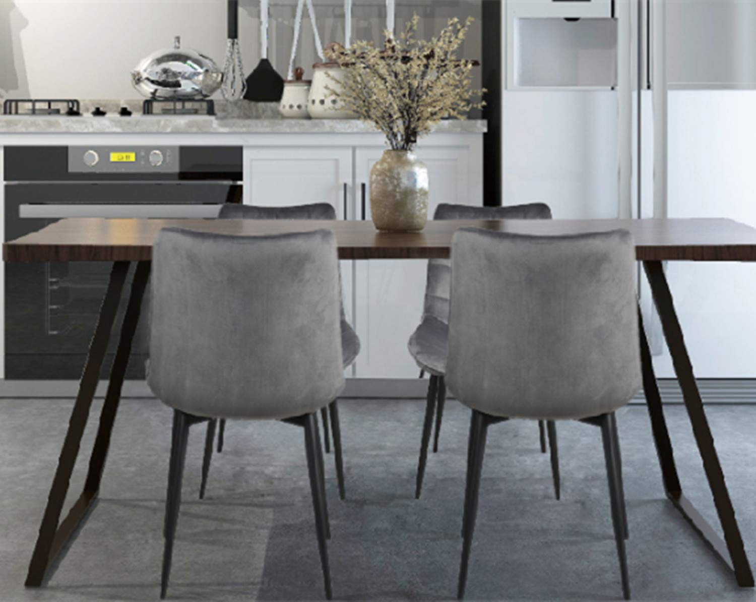 4-Piece Velvet Dining Chair Set - Upholstered Kitchen & Living Room Chairs with Cushioned Seats (Grey) - Perfect for Home, Restaurant, or Office Use