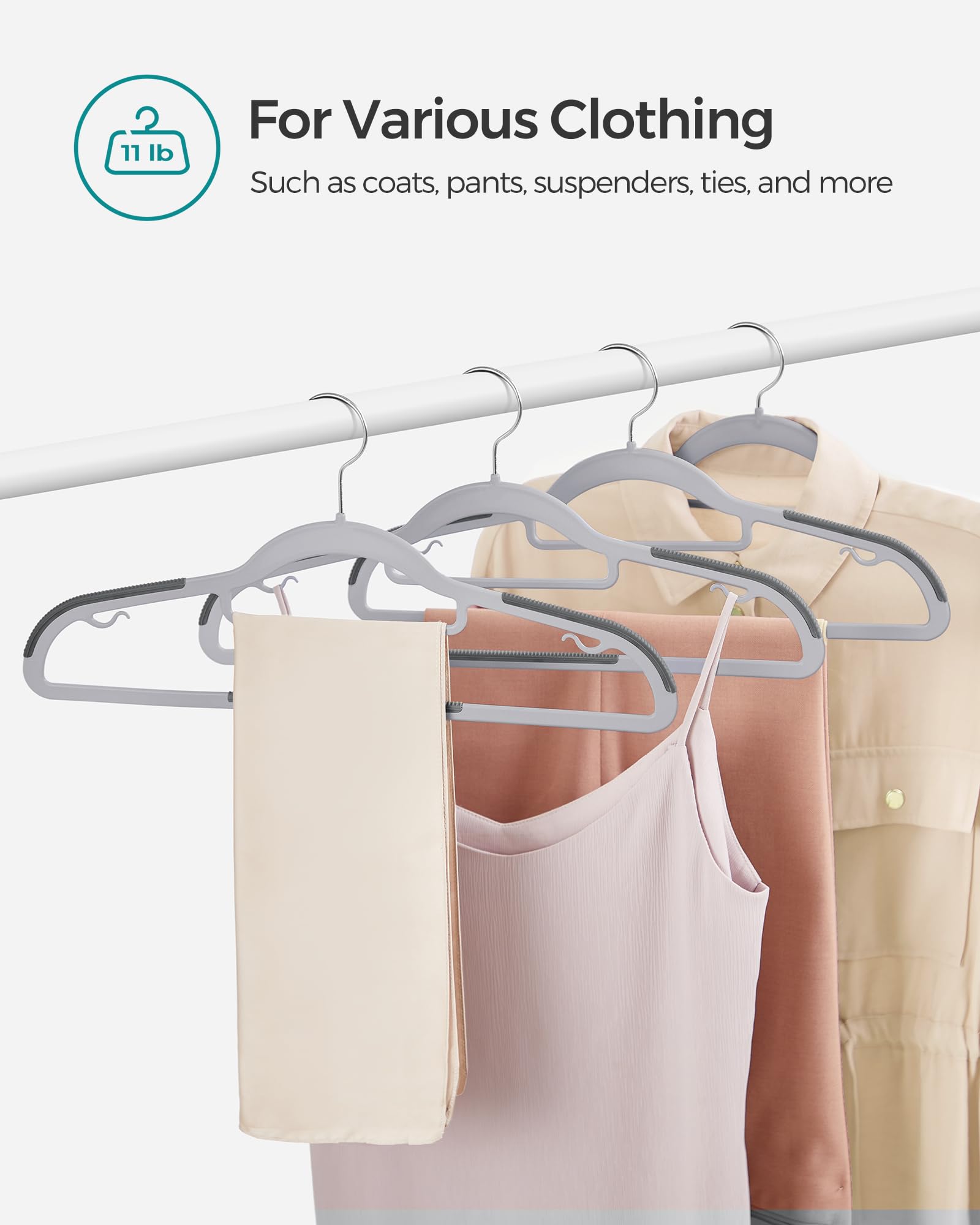 SONGMICS 50-Pack Heavy-Duty Plastic Coat Hangers - Non-Slip, Space-Saving Closet Organizers with 360° Swivel Hooks (16.5