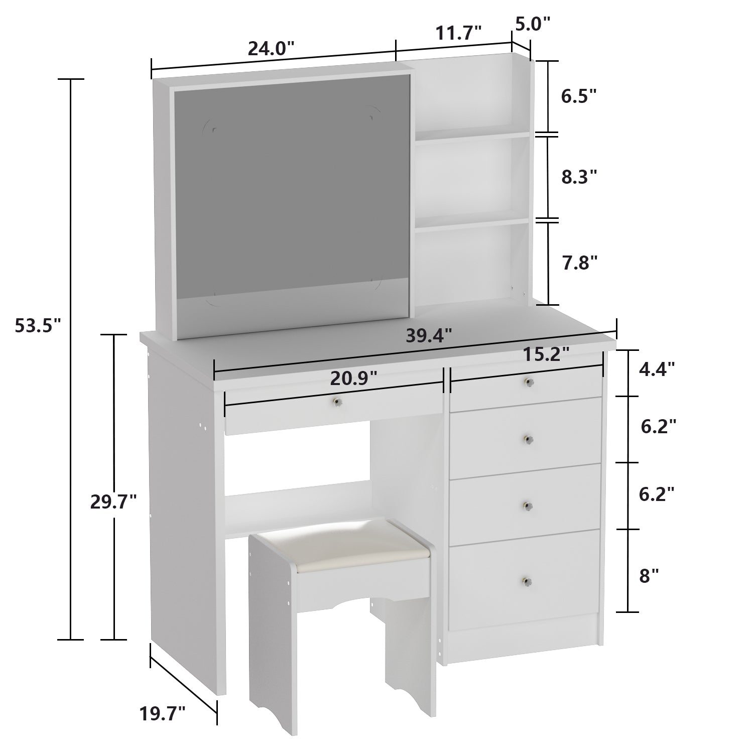 Professional Makeup Vanity Set with LED Sliding Mirror, Soft Cushioned Stool, 5 Storage Drawers & Shelves - Perfect for Beauty Room, Bedroom Dressing Table & Home Salon Setup