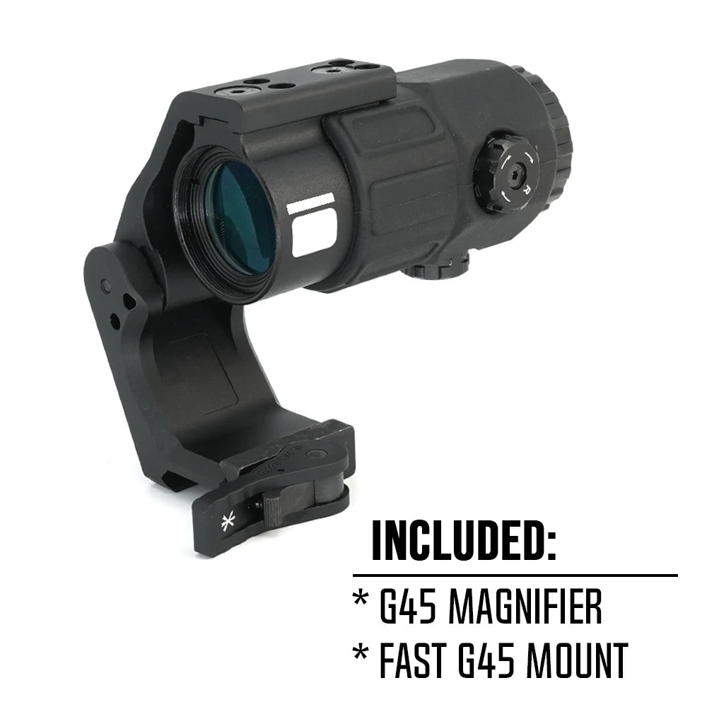 Tactical G45 5X Magnifier Scope with FAST FTC Mount - Compatible with Airsoft Guns - US Flag Markings - Black & FDE Color Options - Perfect for Outdoor Shooting, Hunting, and Tactical Training
