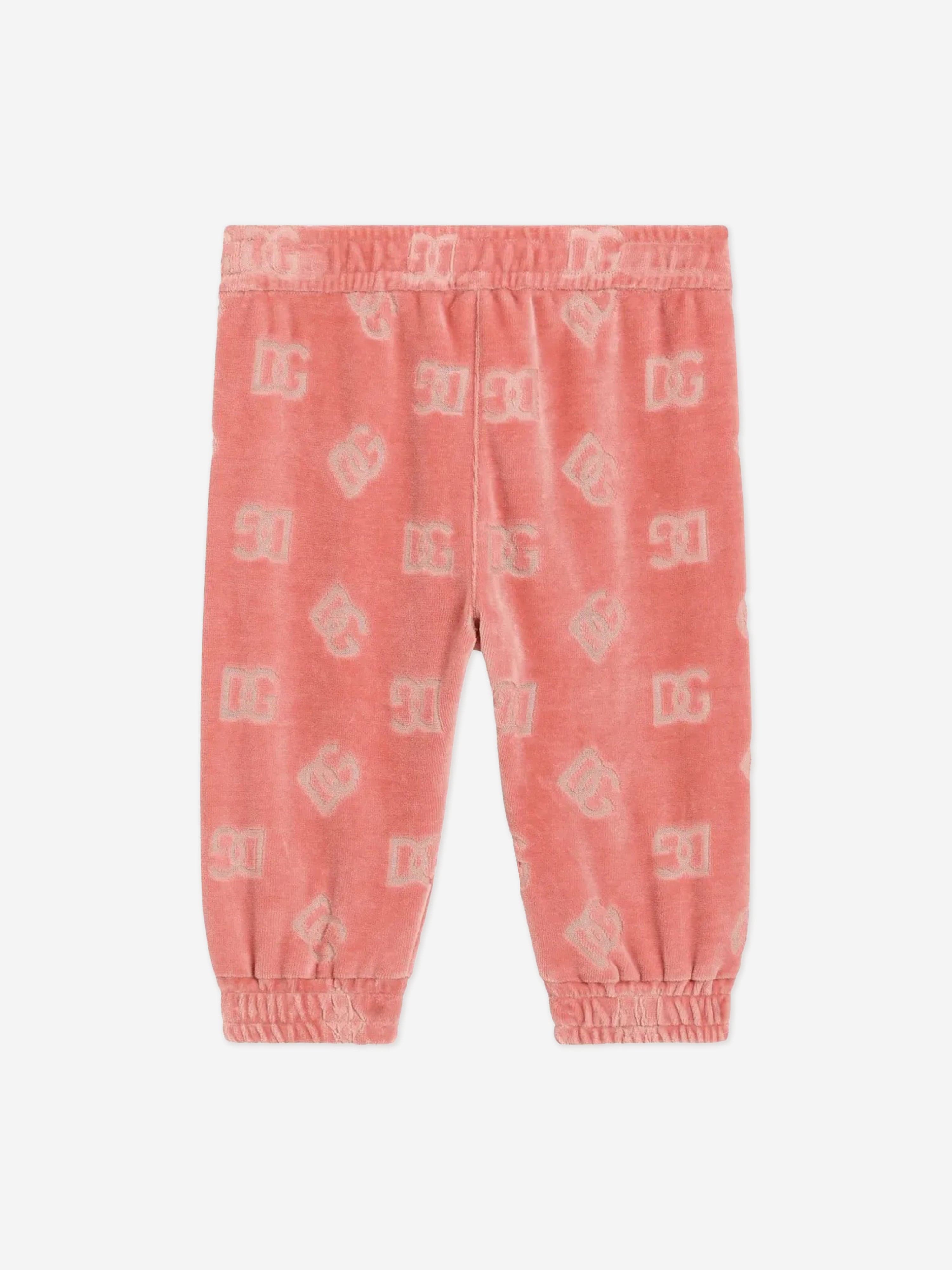 Baby Girls Jacquard Logo Joggers in Pink - Soft Cotton Jogging Pants for Toddlers & Infants - Perfect for Playtime, Daycare & Casual Outfits