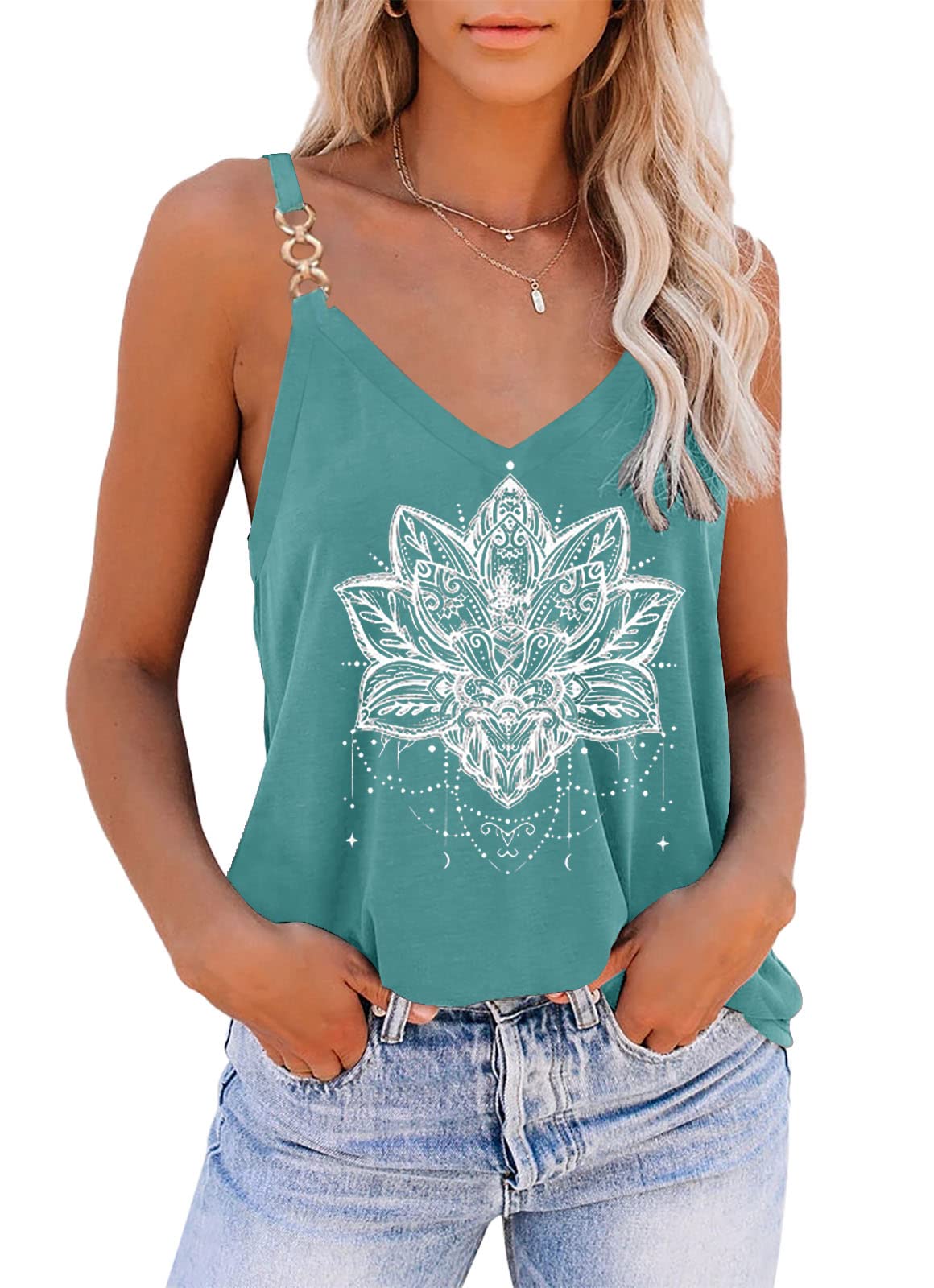 Trendy Floral Printed V-Neck Tank Top for Women - Summer Fashion, Casual & Beach Wear, Perfect for Outings & Vacations