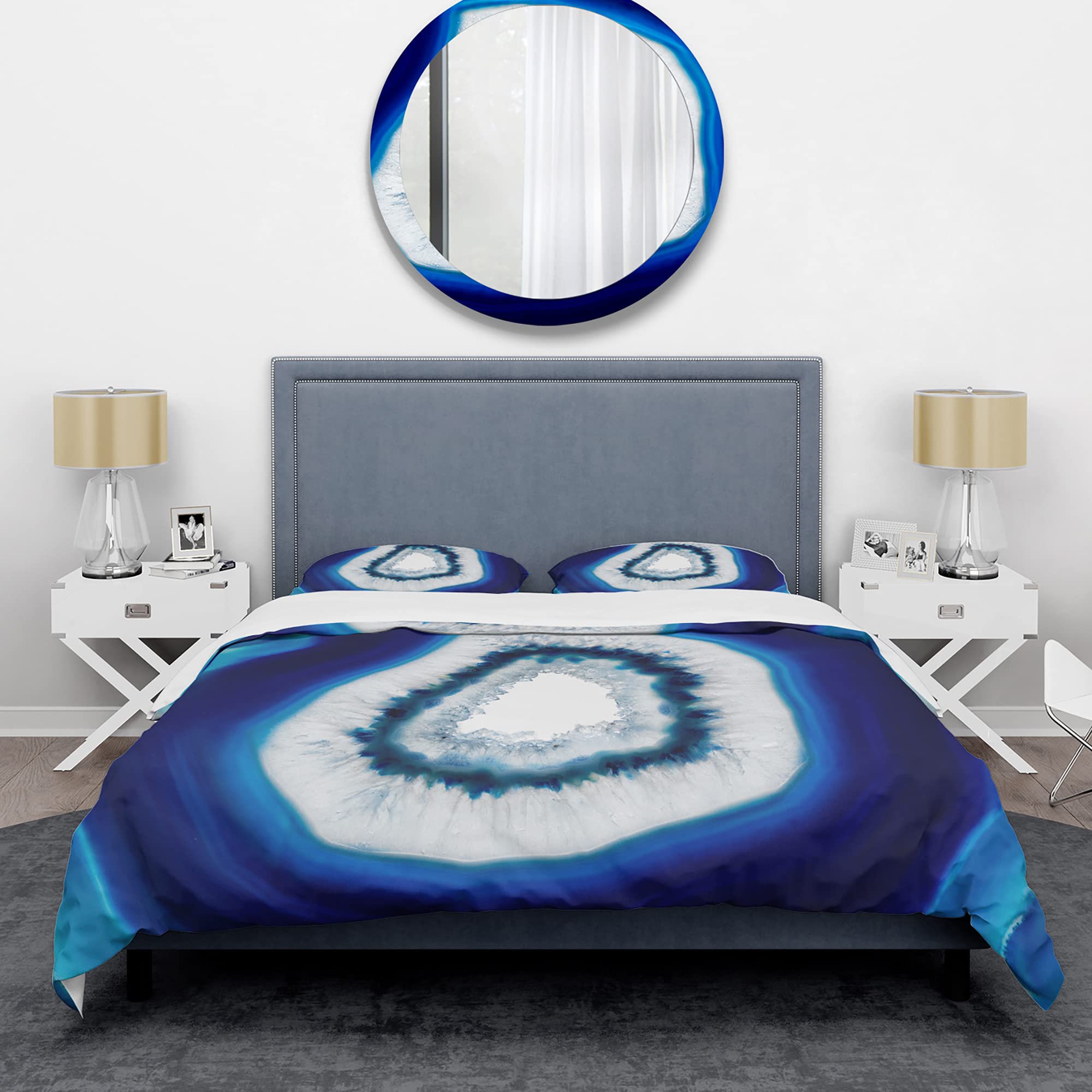 Blue Agate Crystal Duvet Cover Set King - Modern Abstract Bedding for All Seasons