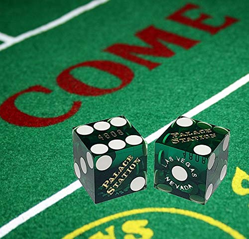 19mm Professional Craps Dice Set with Matching Serial Numbers - Authentic Las Vegas Casino Table-Used Dice (Palace Station Green Polished) | Perfect for Casino Games, Home Practice, and Tabletop Gaming