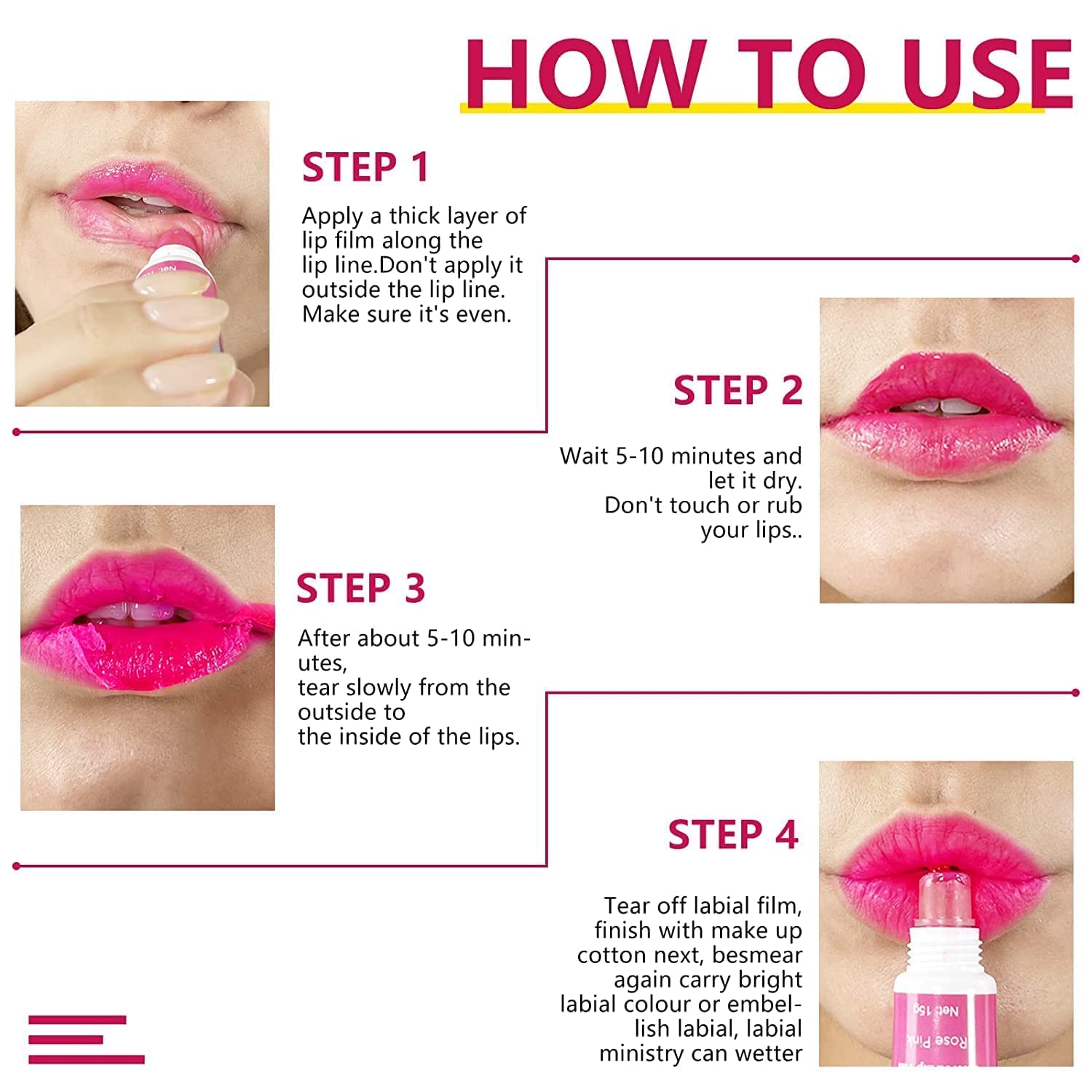 KAYI Beauty 6-Piece Tattoo Magic Color Peel Off Mask Lip Tint Set - Long Lasting Waterproof Lip Gloss, Liquid Lipstick for Daily Wear, Parties & Special Occasions
