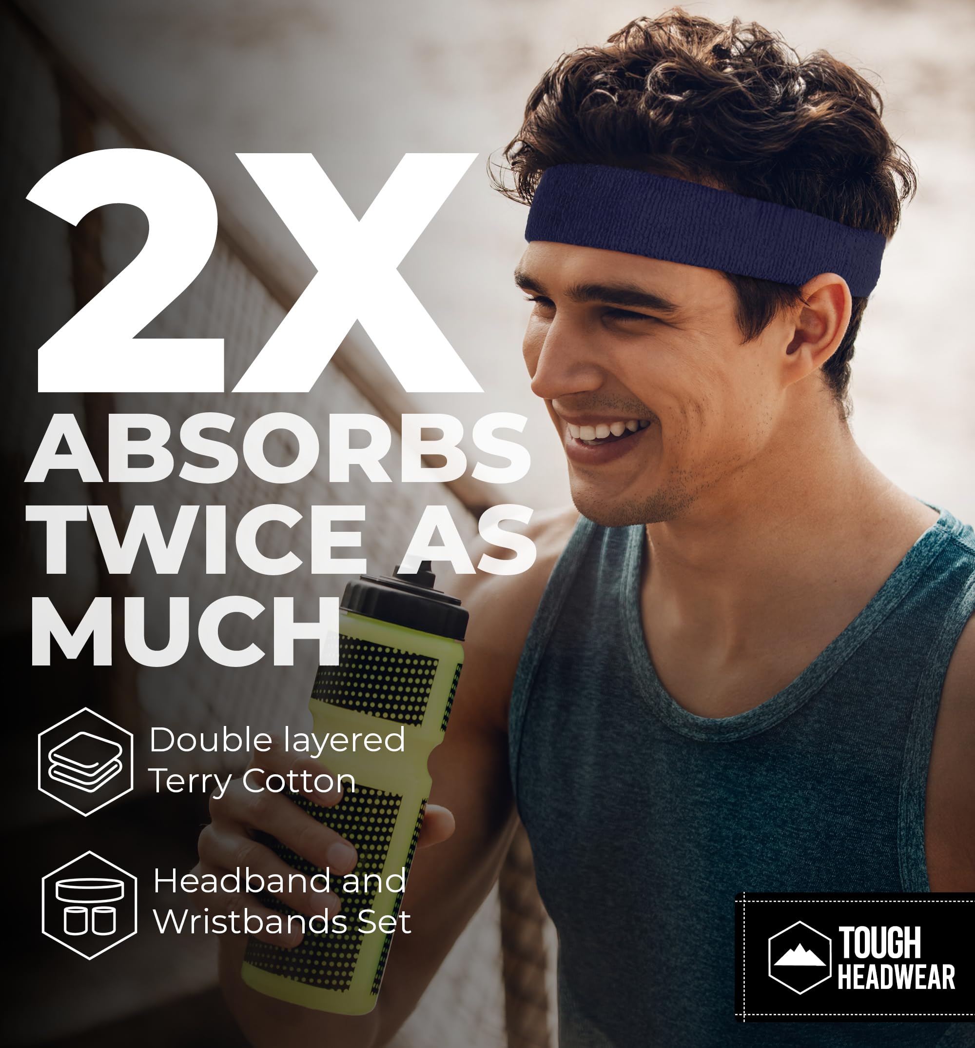 Premium Terry Cloth Sweatband Set - Breathable Headbands & Wristbands for Men & Women | Ideal for Tennis, Basketball, Gym Workouts & Sports Activities | Stay Dry During Intense Exercise & Fitness Training