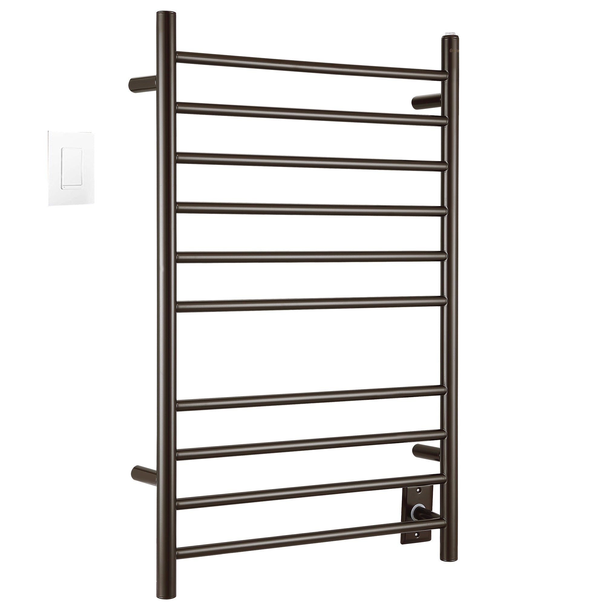 Ancona Novara Dual 10 Bar Hardwire & Plug-in Wall Mount Towel Warmer with WiFi Timer - Oil Rubbed Bronze Finish | Bathroom Luxury Heated Towel Rack for Spa, Hotel & Home Use