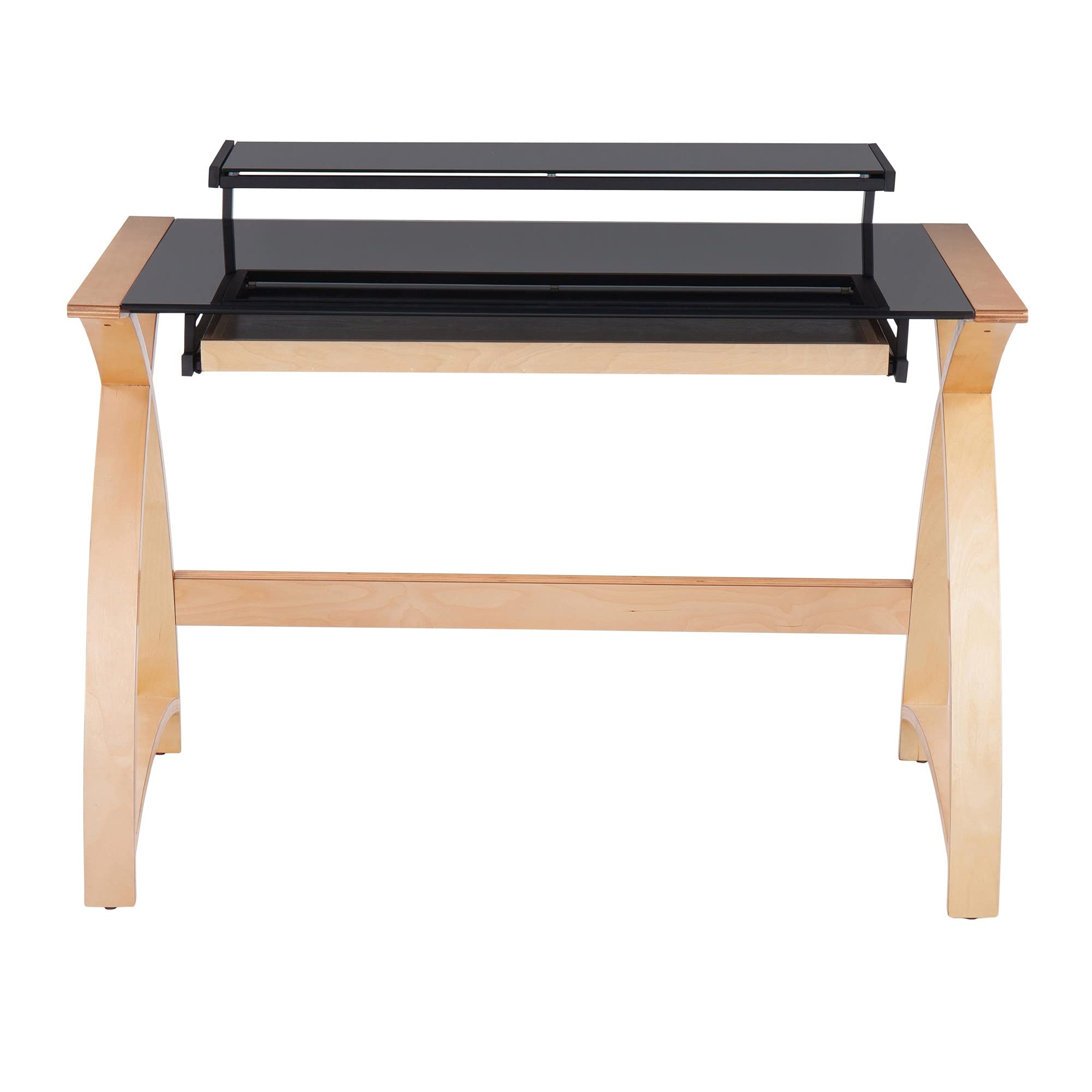 LumiSource Bentley Glass Desk - Modern Home Office & Computer Desk with Drawers, Black Small Desk for Bedroom, Gaming & Workspace - Mid Century Style for Study, Work from Home & Office Setup