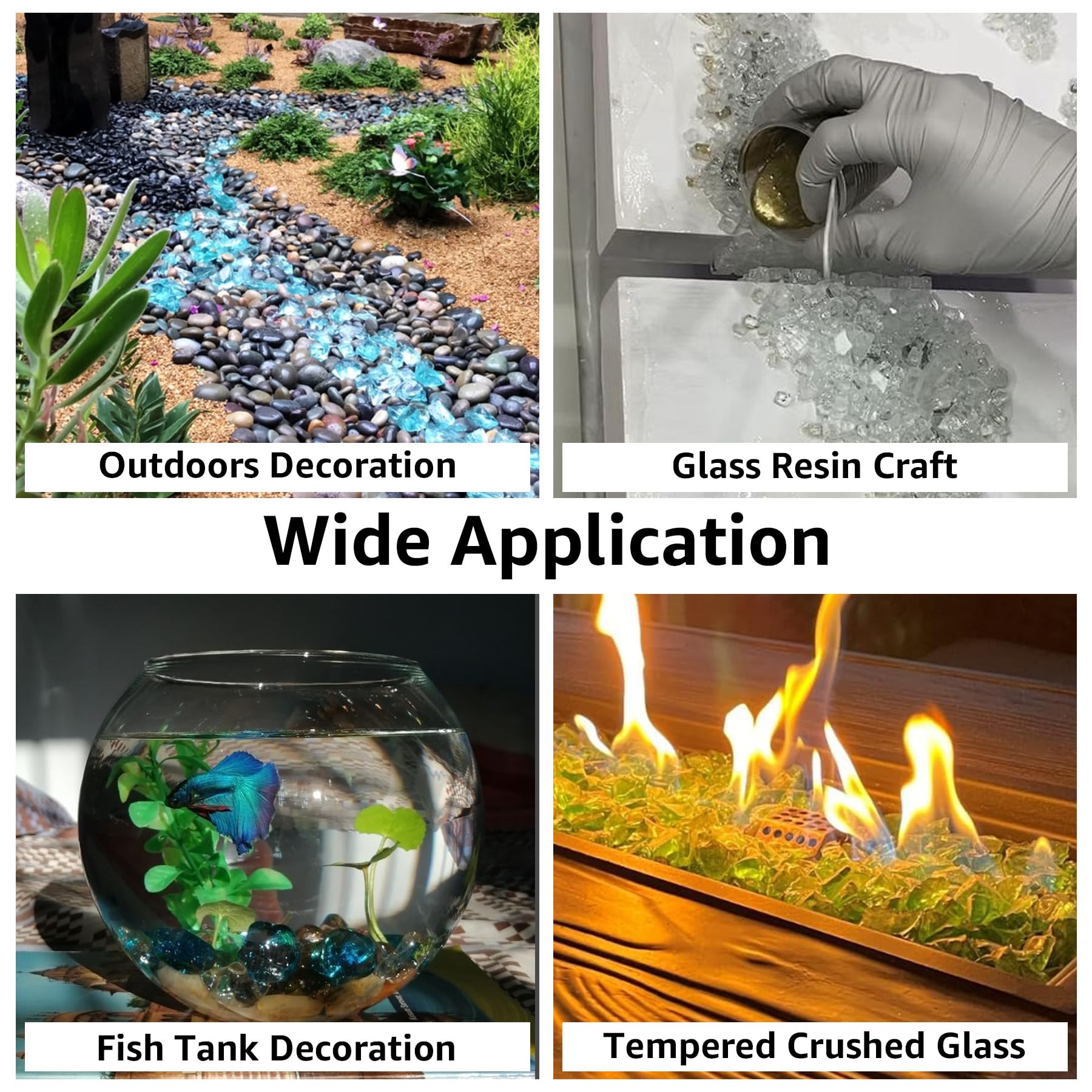 Crushed Fire Glass 3-6mm for Fire Pits & Resin Art - 1lb Grey