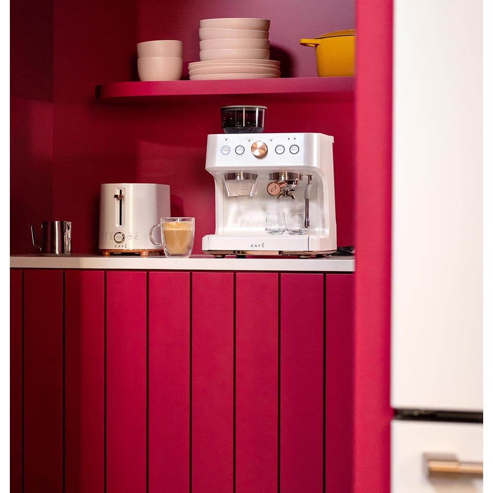 Café Bellissimo Semi Automatic Espresso Machine with Milk Frother - WiFi Connected Smart Home Coffee Maker | Built-In Coffee Bean Grinder, 15-Bar Pressure Pump & 95oz Water Tank | Matte White Finish | Perfect for Home Baristas & Coffee Lovers