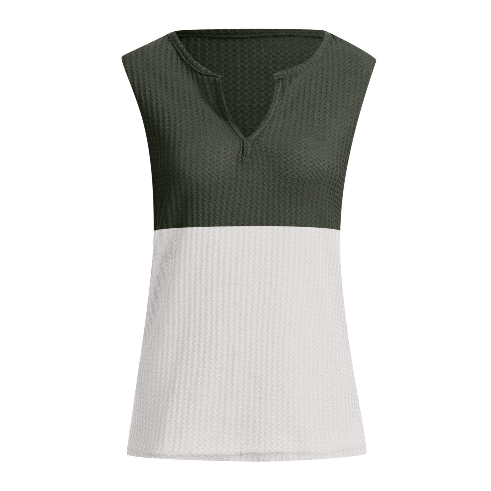 Aniywn Women's Waffle Knit V-Neck Tank Top - Summer Casual Sleeveless Shirt, Loose Fit Blouse with Color Block Design | Perfect for Beach, Vacation & Everyday Wear