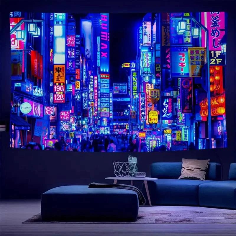 Tokyo City Official Glow in The Dark UV Tapestry Wall Art - Perfect for Bedroom, Dorm Room & Anime Decor