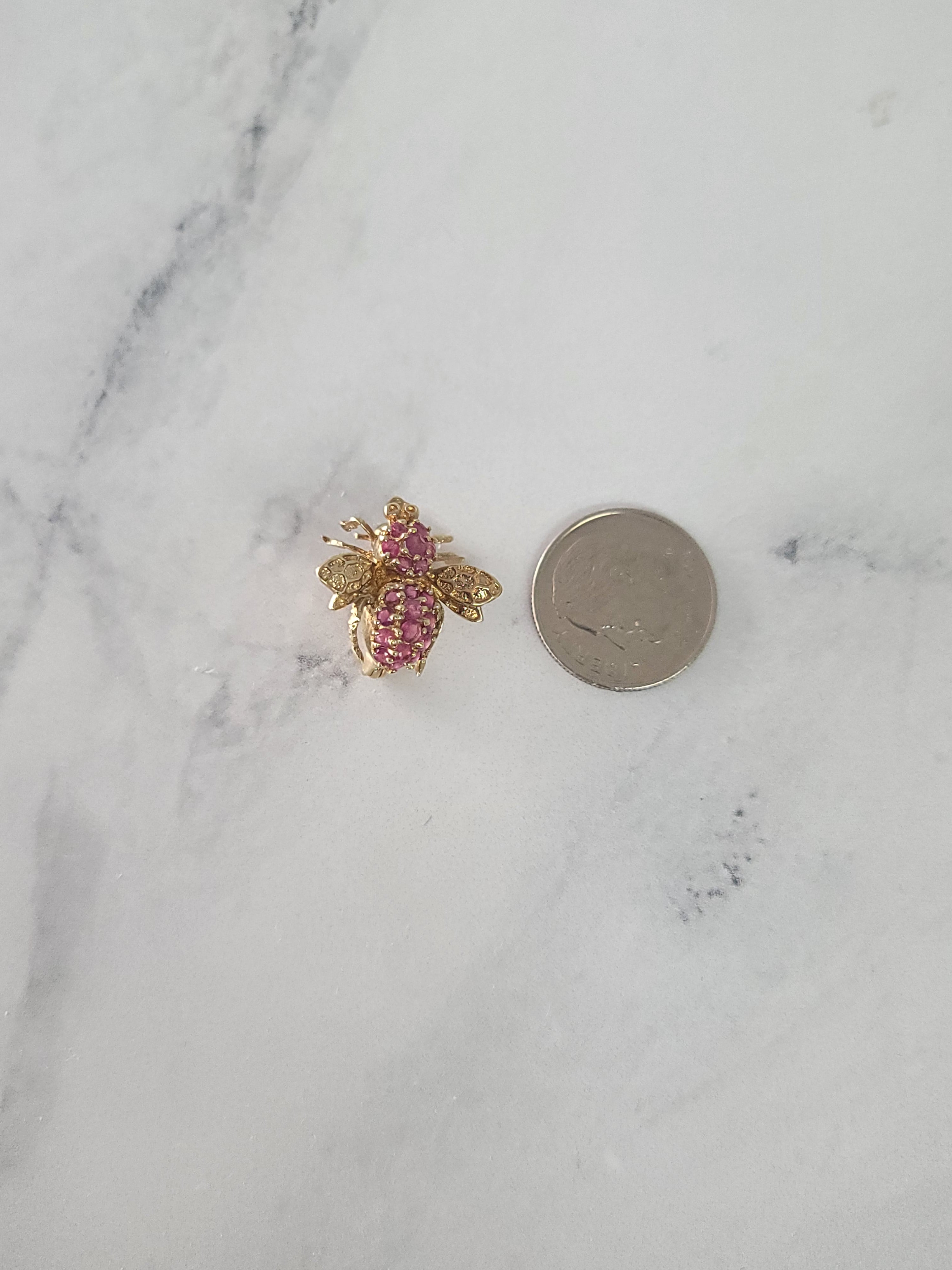 14K Yellow Gold Ruby Bumble Bee Brooch Pin - Elegant Jewelry Gift for Women, Perfect for Weddings, Parties & Special Occasions