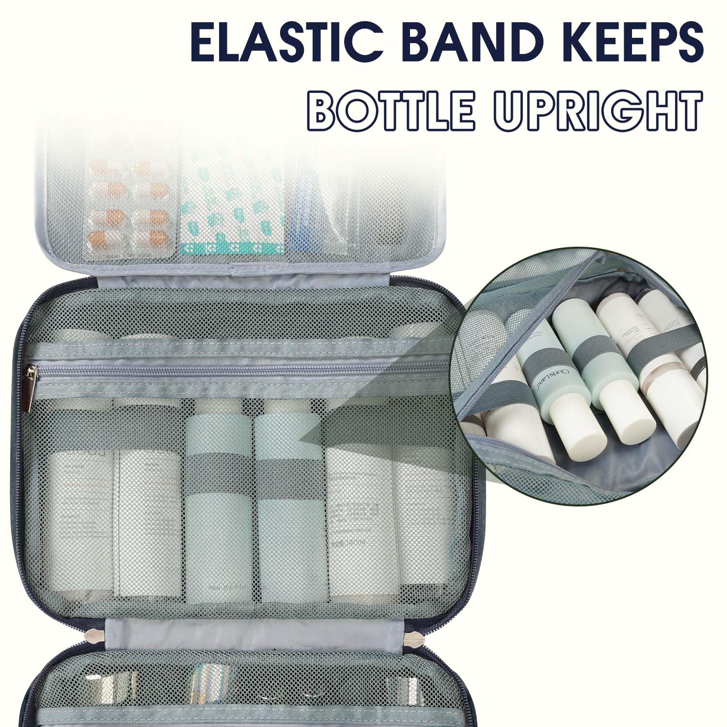 Premium Travel Toiletry Bag for Men & Women - Waterproof Dopp Kit with 4 Compartments, Hanging Hook & Travel Organizer (Navy Blue) - Ideal for Camping, Gym, Business Trips & Vacation Essentials Storage