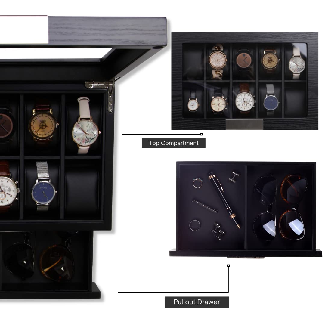 Premium Luxury Watch Display Case & Jewelry Organizer for Men - Perfect for Watch Collectors, Gifts & Home Décor