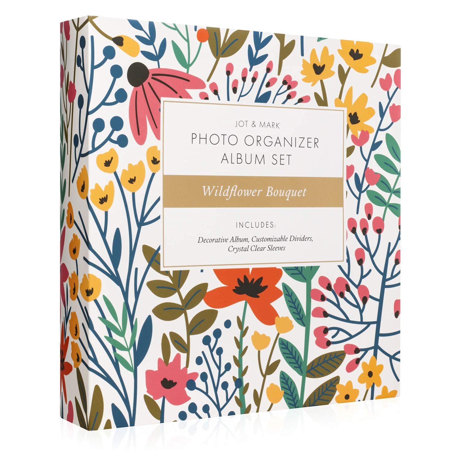 Jot & Mark 4x6 Photo Album with 200 Clear Pocket Sleeves - 6 Tab Dividers & 3-Ring Binder (8.5x9.5 Inch, Wildflower Bouquet Design) - Perfect for Wedding, Baby, Travel & Family Photo Organization