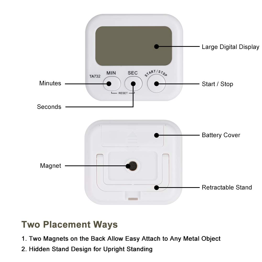 Stonylab 2-Pack Digital Timer with Loud Alarm - Magnetic Back & Large Display for Kitchen, Gym, Classroom & Office Countdown Timing