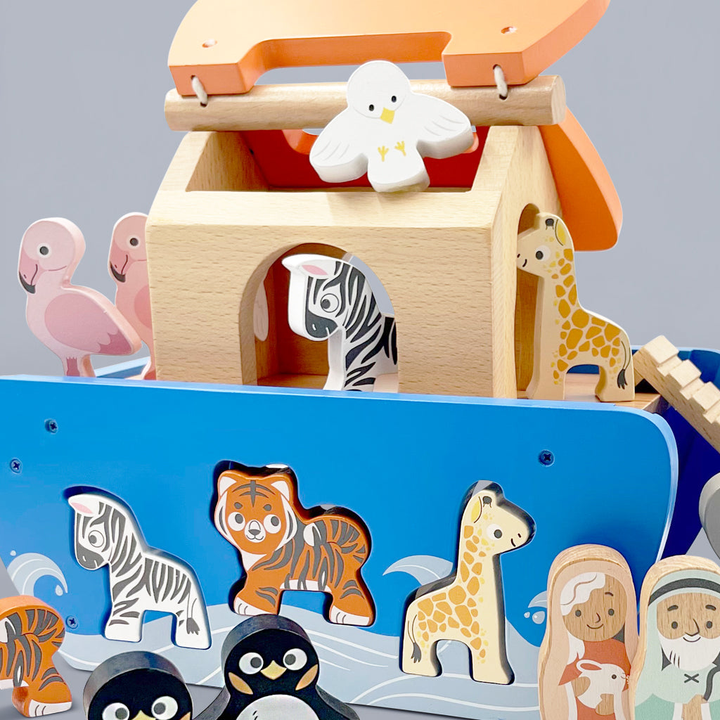 Noah's Ark Wooden Shape Sorter Toy - Educational Baby Toddler Learning Toy with Animal Figures - Perfect for Early Childhood Development & Montessori Play