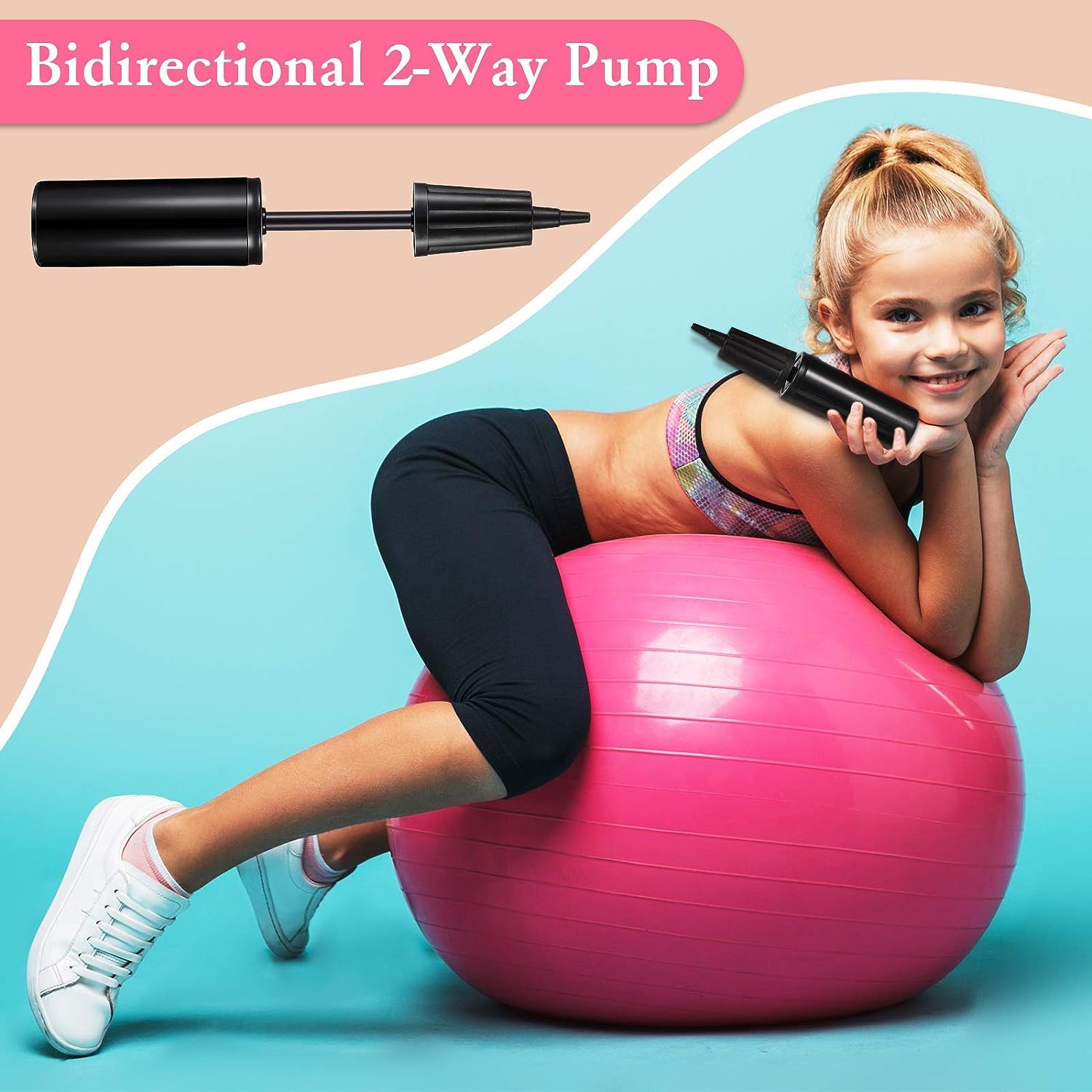 Exercise Ball Pump Kit - Yoga Ball Hand Pump with Inflator Needle & Replacement Plugs for Fitness, Yoga, Pilates & Stability Ball - Perfect for Home Gym, Workouts & Physical Therapy