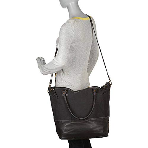Premium Sharo Leather Tote Bag - Large Genuine Leather & Canvas Handbag for Women (Black) - Perfect for Work, Travel & Everyday Use