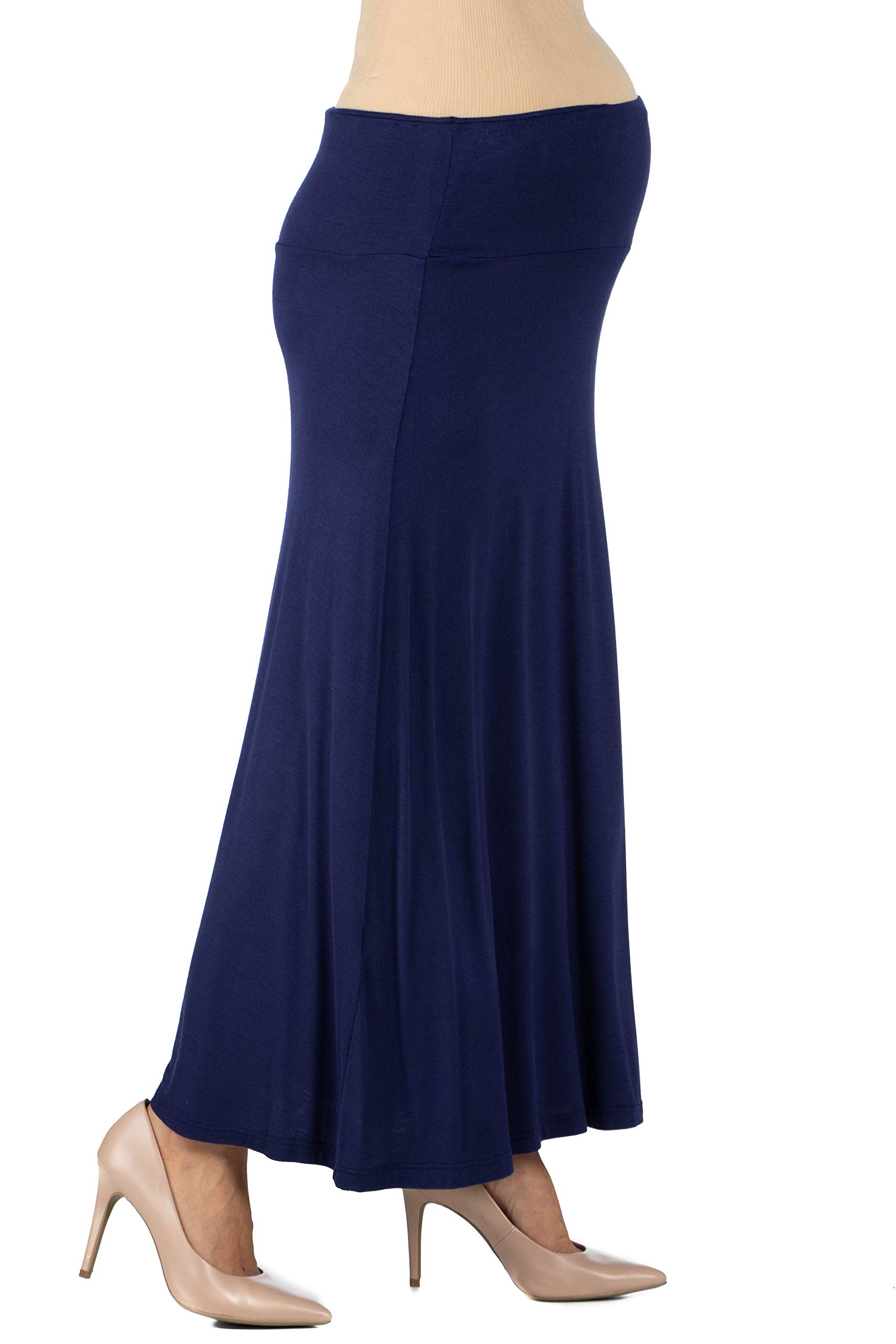 24seven Comfort Apparel Women's Maternity Maxi Skirt - Stretchy Elastic Waistband, Flowy Floor Length Dress for Pregnancy | Perfect for Baby Showers, Maternity Photos & Everyday Comfort Wear