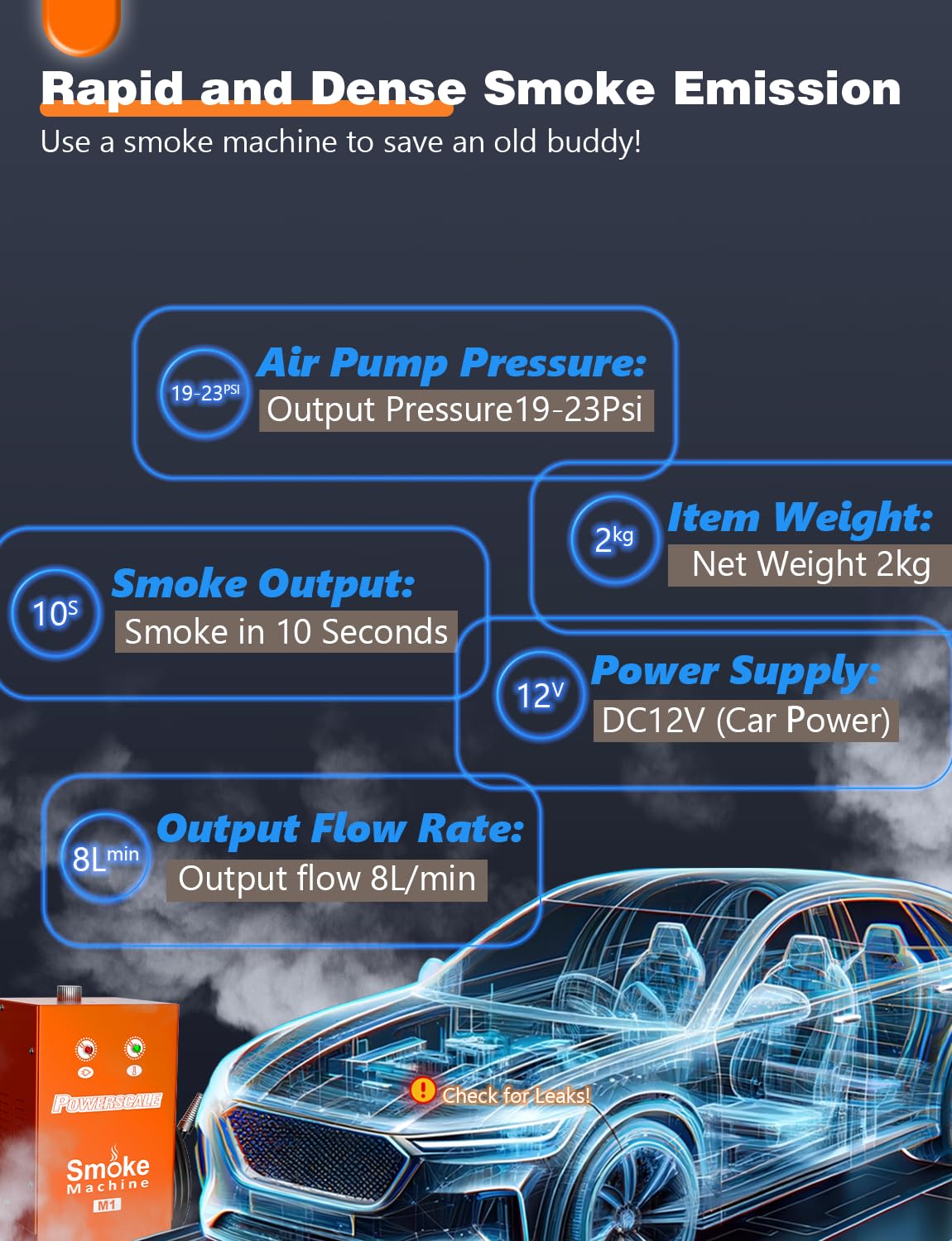 12V M1 Smoke Machine Automotive Leak Detector with Built-in Air Pump - EVAP Smoke Tester for Car Pipe & Vacuum Fuel Leak Detection | Ideal for Mechanics & DIY Car Maintenance on All DC12V Vehicles
