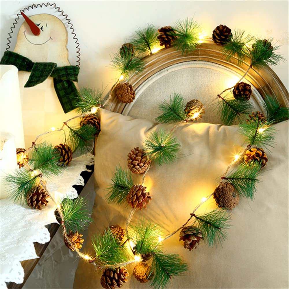20 LED Christmas Pine Cone Lights with Red Berries - 6.56FT Battery Operated Garland for Indoor/Outdoor Decor, Thanksgiving & Holiday Parties | Perfect for Fireplace, Tree, Mantle & Table Centerpiece Decorations
