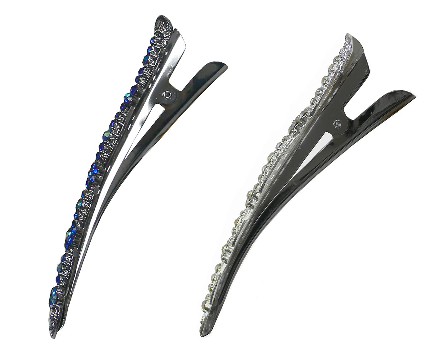 2 Pack JCGY Alligator Hair Clips with U Underclip for Thin Hair - Bridal Duckbill Beak Clips with Strong Grip (Blue Crystal) - Perfect for Weddings, Prom, and Everyday Hairstyling