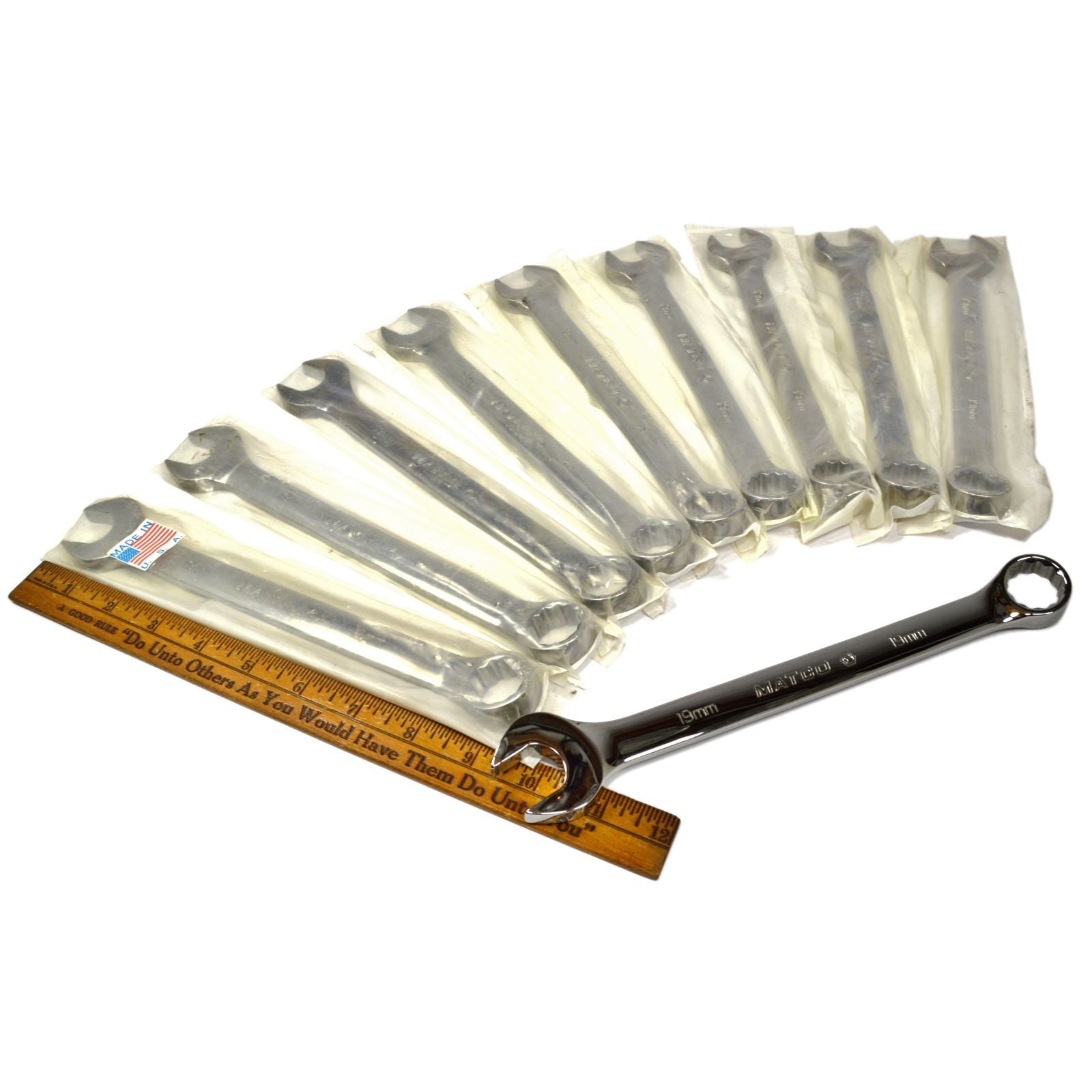 MATCO MC19M2 19mm Combination Wrench - Set of 10 Metric Wrenches - Professional Automotive & Industrial Tool Kit for Mechanics, DIY & Home Repair