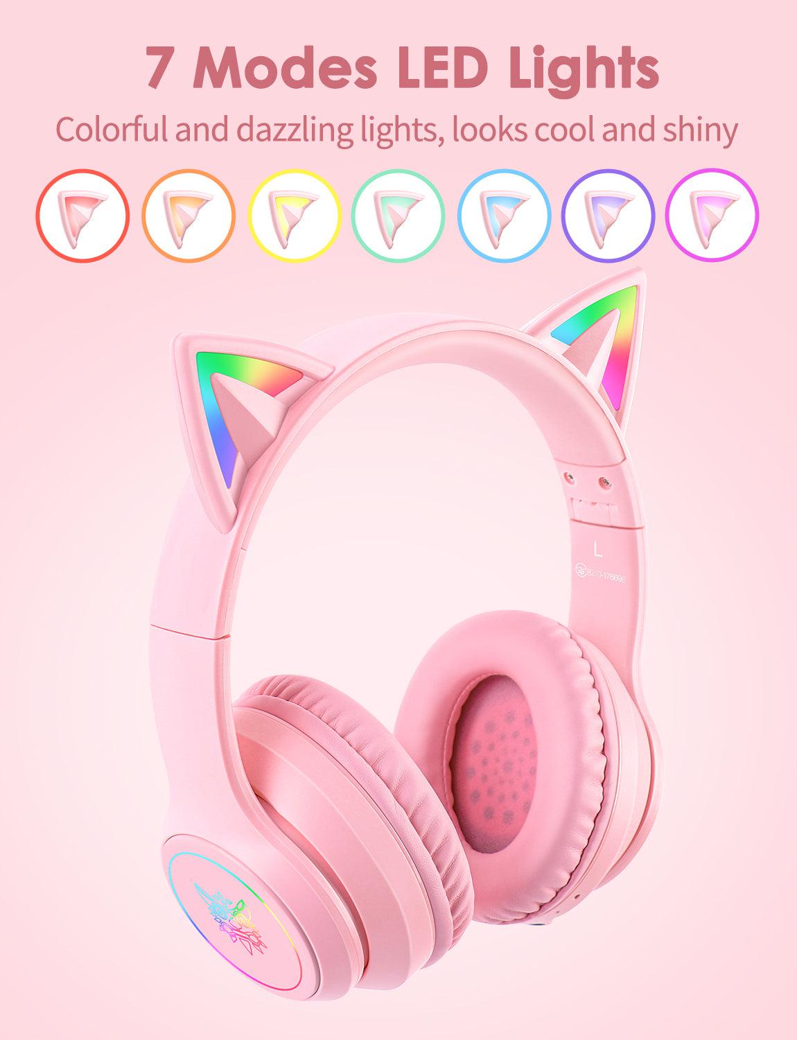 Onikuma B90 RGB Cat Ear Bluetooth 5.0 Wireless Gaming Headset with Microphone - Lightweight Over-Ear Headphones for PC, PS4, Xbox, Mobile Gaming - Perfect for Streaming, Esports & Late-Night Gaming Sessions