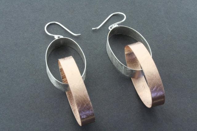Rose Gold Plated Double Oval Ribbon Earrings - Elegant Dangle Earrings for Women, Perfect for Parties, Weddings & Everyday Wear