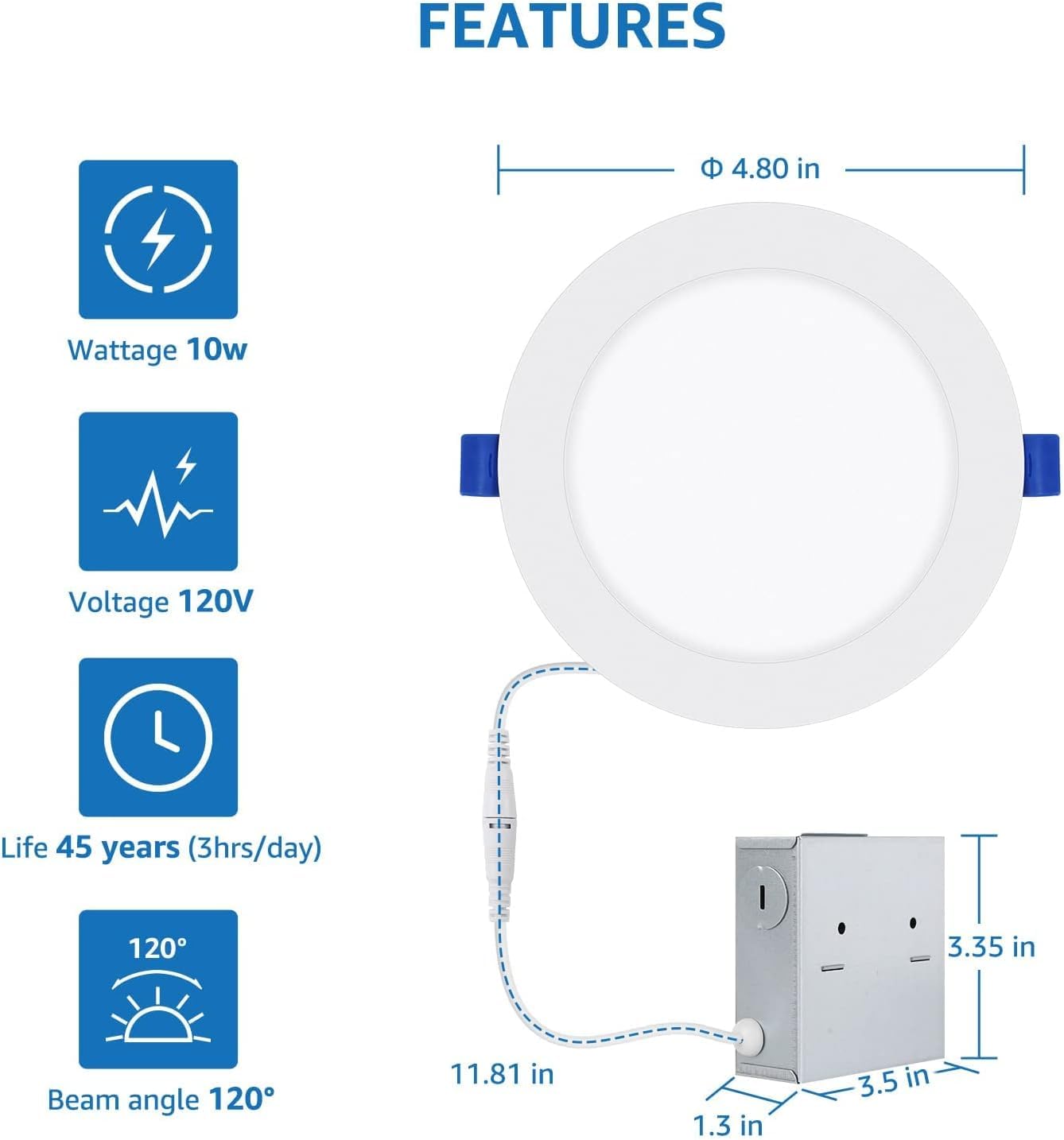 Lepro 4 Inch 12 Pack Dimmable LED Recessed Lights - 10W Slim Downlight with Junction Box, 750LM 5000K Daylight, Energy Star Certified - Perfect for Kitchen, Living Room, Bedroom, and Office Lighting