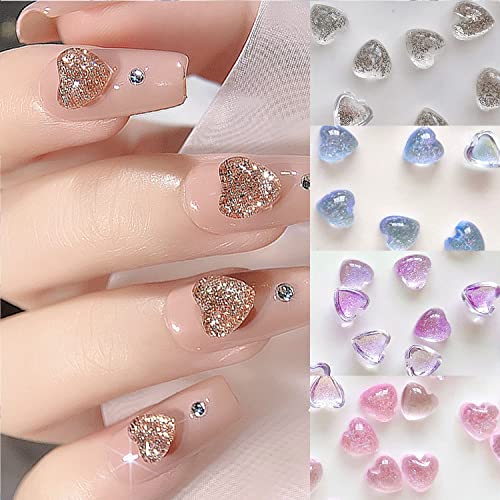 3D Heart Nail Charms Mix-Size - Blue Pink Purple Starry Design Nail Art Rhinestones for Women & Girls - DIY Manicure Decals, Nail Decoration Accessories (100Pcs) - Perfect for Valentine's Day, Bridal Nails, and Party Manicures