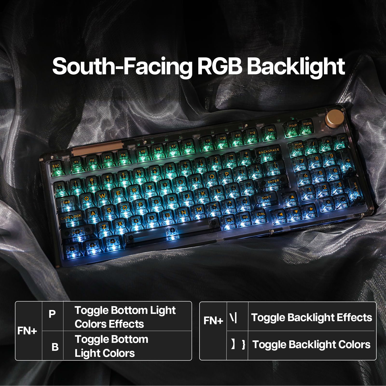 KiiBoom Phantom 98 Hot Swappable Crystal Gasket-Mounted Mechanical Keyboard - Triple Mode Wireless (2.4G/Bluetooth/USB) NKRO Gaming Keyboard with South-Facing RGB Backlit, Clear Keycaps, 8000mAh Battery for Windows/Mac - Perfect for Gaming, Typing & Office Work (Black)