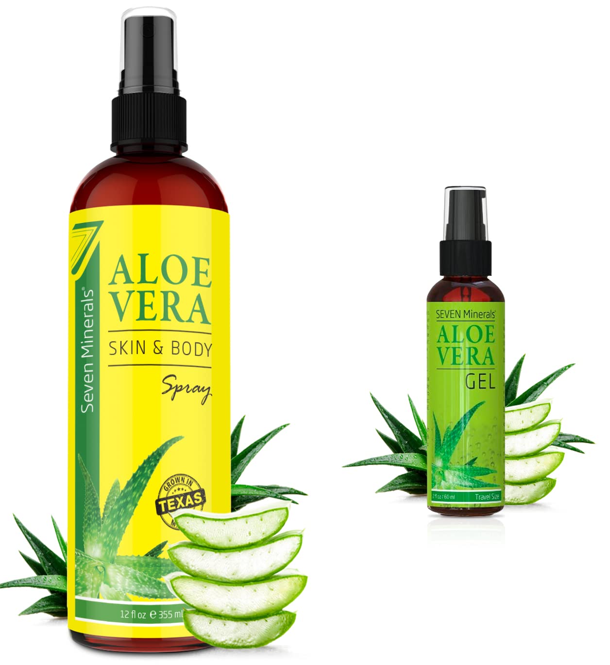 Seven Minerals Aloe Vera Spray & Gel for Sunburn Relief