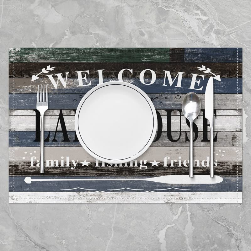 Lake House Relax Placemats Set of 4 - Rustic Wooden Table Mats for Kitchen & Dining Decor - 18
