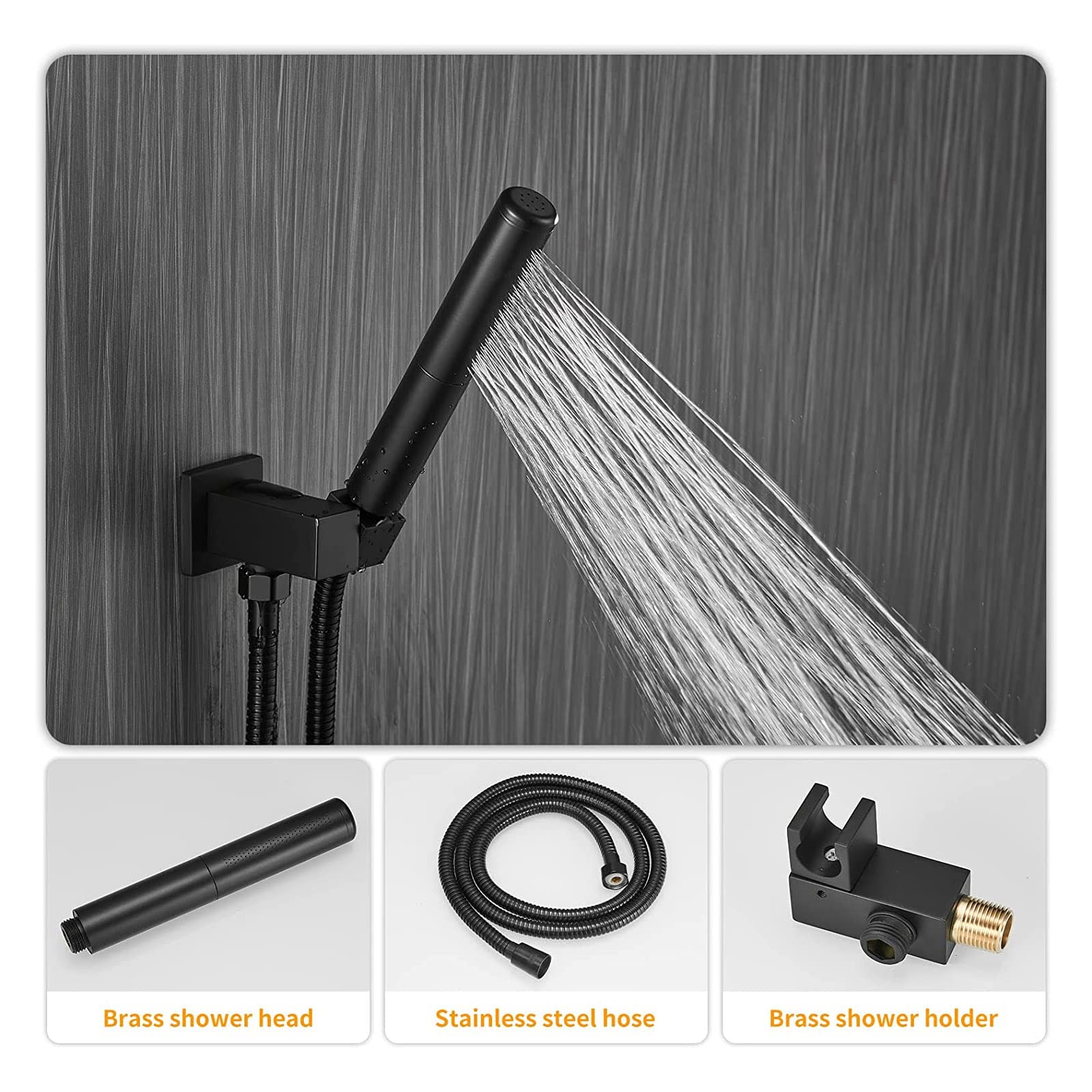 Premium 12 Inch Rain Shower Head with Handheld Wall Mount - High Pressure Rainfall Shower System Combo Set, Matte Black Bathroom Fixture for Luxurious Spa Experience at Home
