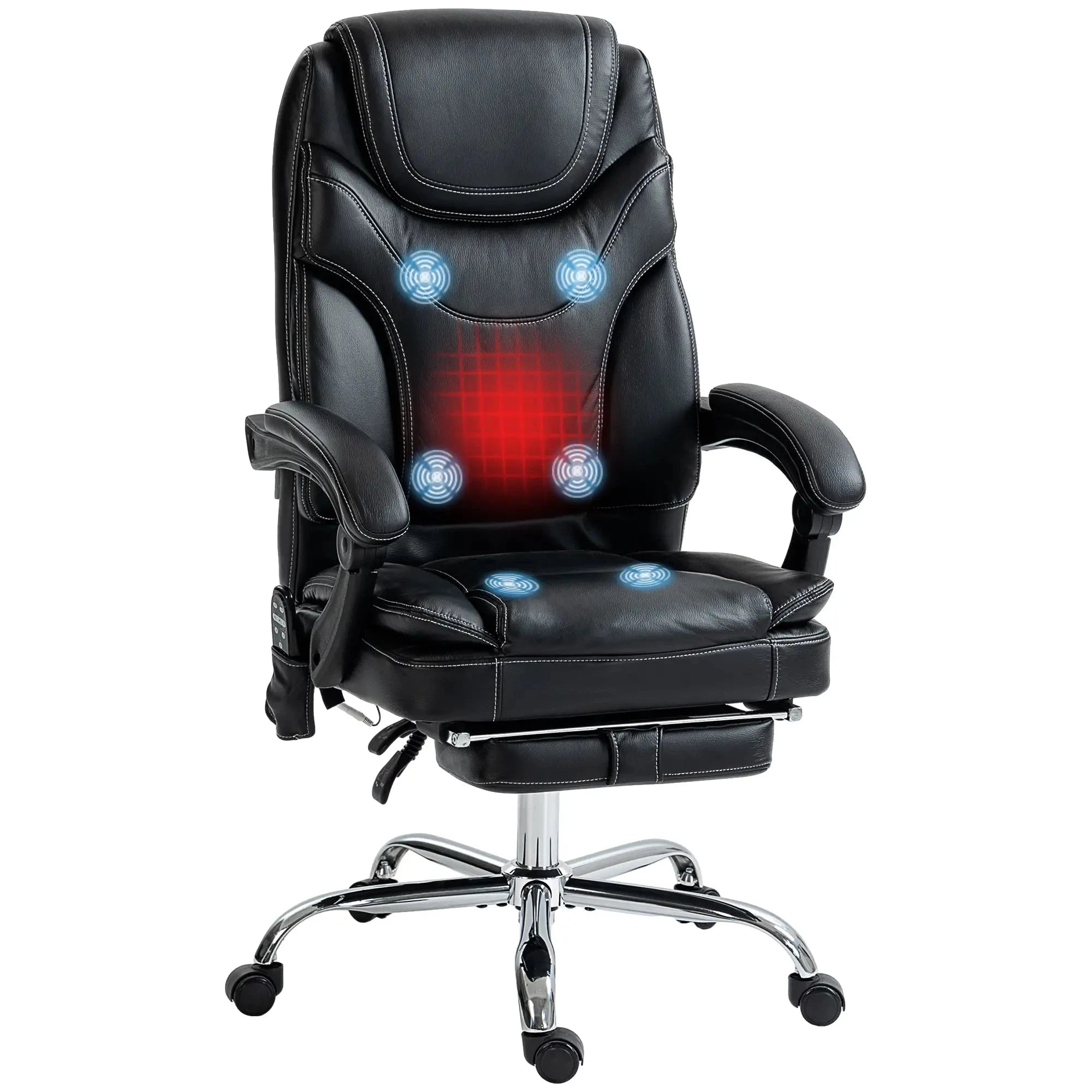 Premium Faux Leather Heated Massage Office Chair with 6-Point Vibration System - Black & Brown Options - Perfect for Home Office, Gaming, and Relaxation