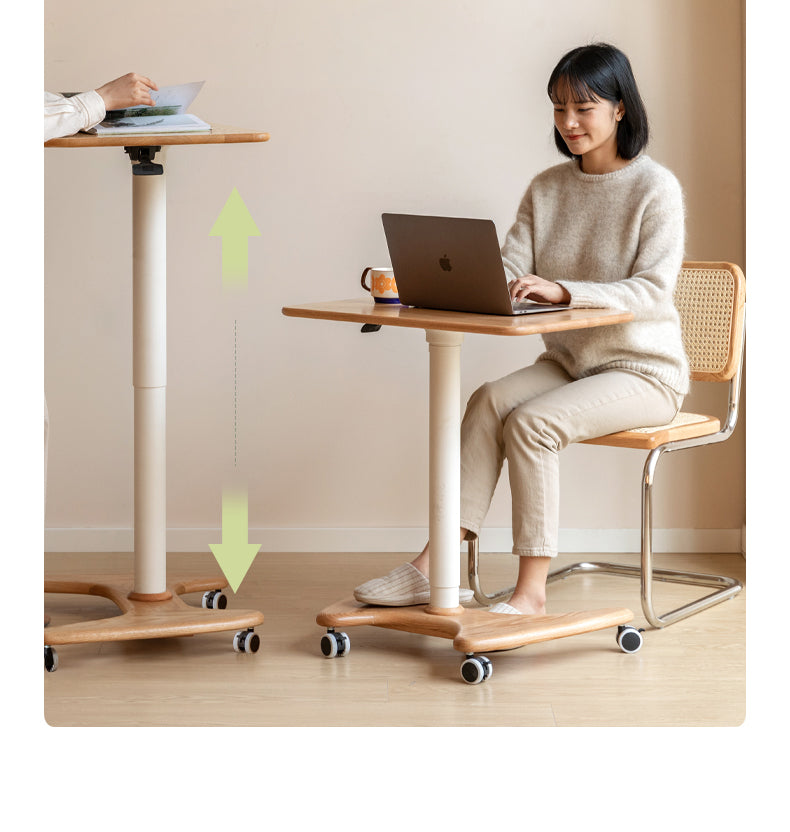 Solid Oak & Ash Wood Adjustable Height Standing Desk - Ergonomic Mobile Workstation for Home Office, Study & Workspace