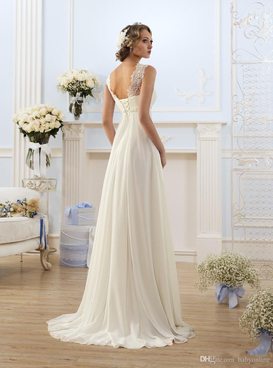 Ivory Lace Chiffon A-Line Wedding Dress for Bride - Sleeveless Empire Waist Bridal Gown - Perfect for Beach, Garden & Outdoor Ceremonies