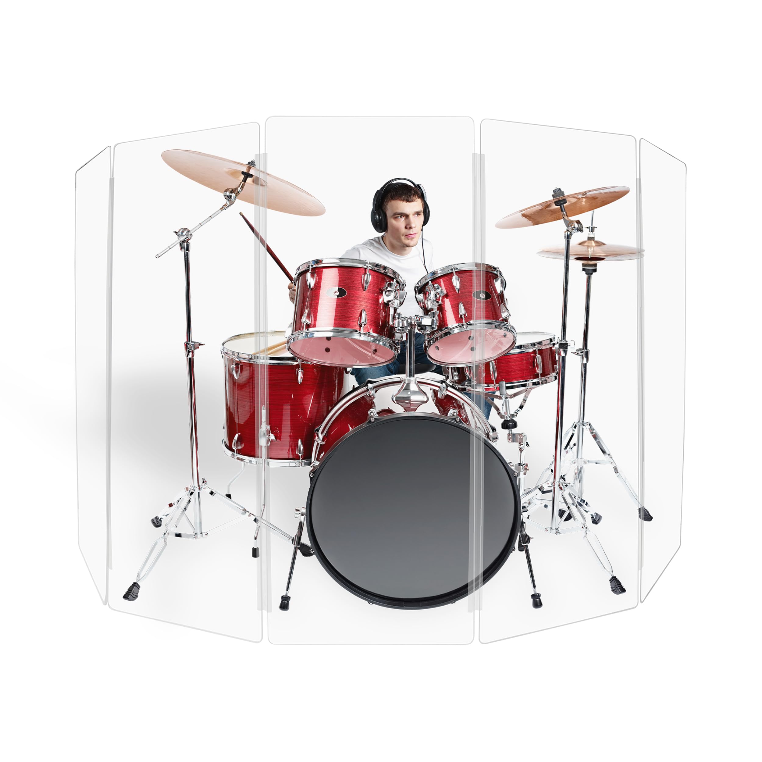 5ft Drum Shield with Plastic Hinges - 5 Premium Clear Acrylic Drum Panels & Screens - Sound Isolation for Drum Practice, Recording Studios & Live Performances