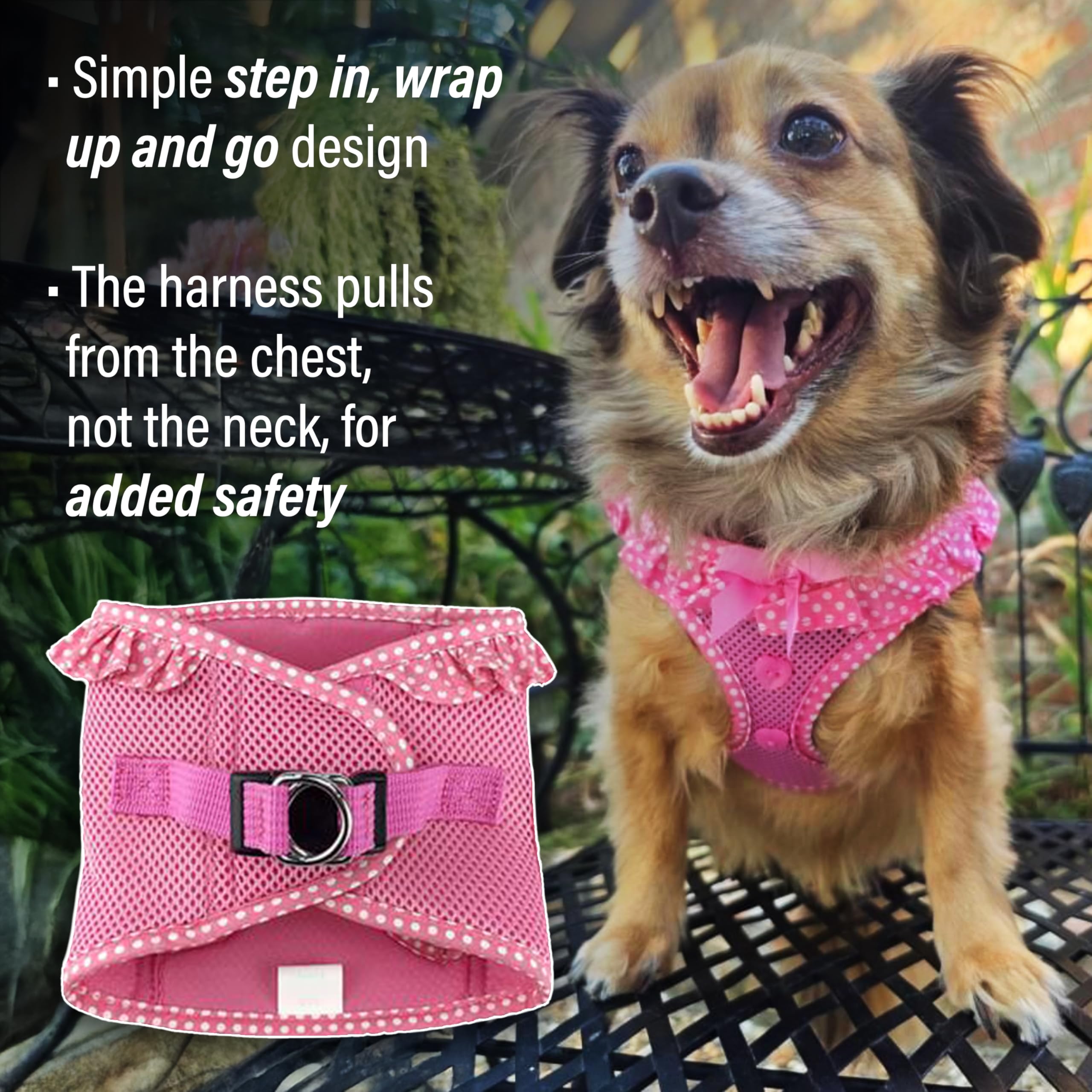 Doggie Design No-Choke Dog Harness - Breathable Mesh Polyester Pet Vest with Easy Step-in Design | Adjustable & Comfortable for Small to Medium Dogs | Perfect for Walking, Training & Outdoor Adventures - Pink Polka Dot - Size M