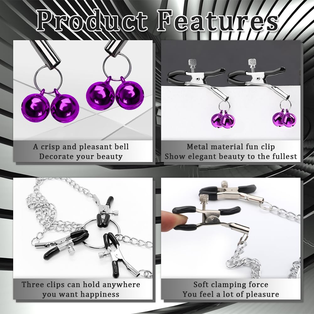 Adjustable Metal Nipple Clamps with Rubber Padded Tips - Non-Piercing BDSM Nipple Clips & Clitoris Clamps for Couples Play - Sensual Adult Sex Toys for Spice Up Your Intimate Moments